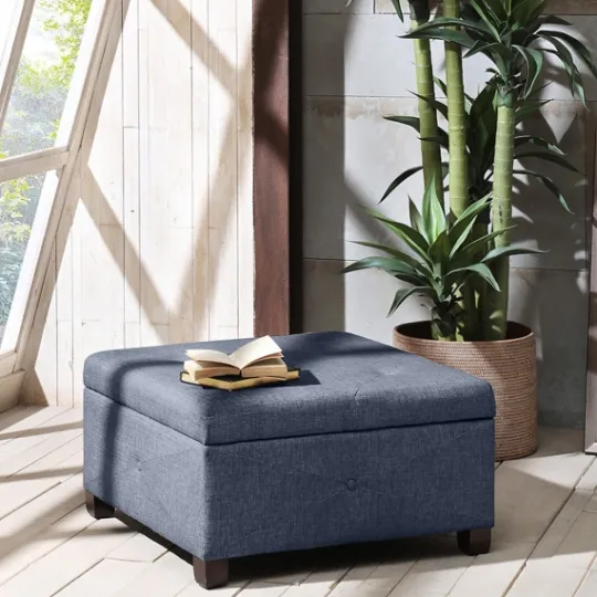 Kirkland's Home Navy Tufted Square Storage Ottoman- Benches & Ottomans