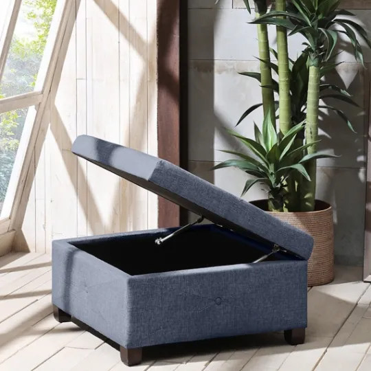 Kirkland's Home Navy Tufted Square Storage Ottoman- Benches & Ottomans