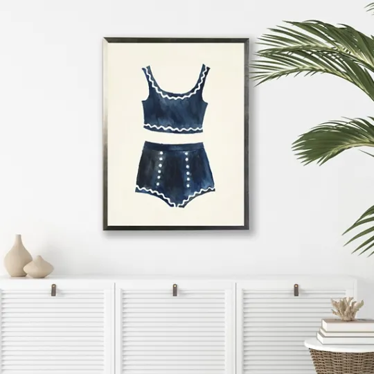Kirkland's Home Navy Two Piece Bathing Suit Framed Art Print- Framed Art
