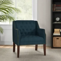 Kirkland's Home Navy Upholstered Button Tufted Accent Chair- Accent Chairs