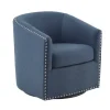 Kirkland's Home Navy Upholstered Nailhead Swivel Accent Chair- Accent Chairs
