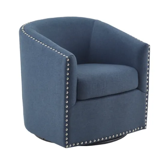 Kirkland's Home Navy Upholstered Nailhead Swivel Accent Chair- Accent Chairs