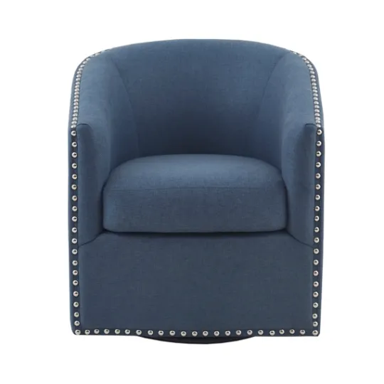 Kirkland's Home Navy Upholstered Nailhead Swivel Accent Chair- Accent Chairs