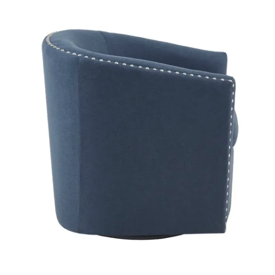 Kirkland's Home Navy Upholstered Nailhead Swivel Accent Chair- Accent Chairs