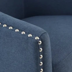 Kirkland's Home Navy Upholstered Nailhead Swivel Accent Chair- Accent Chairs