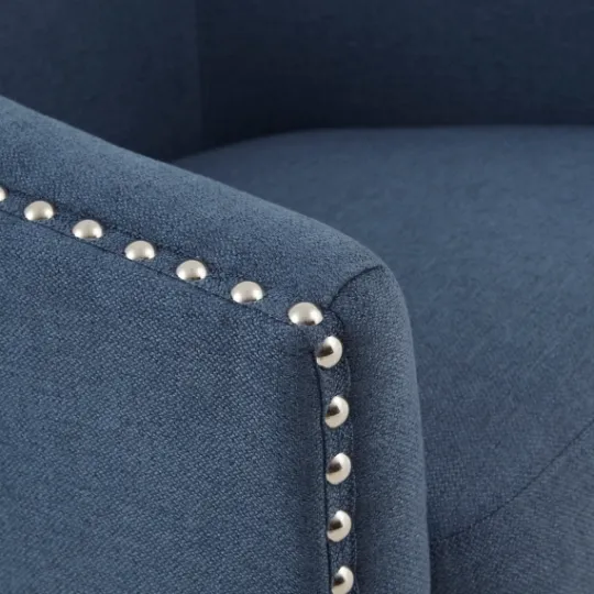 Kirkland's Home Navy Upholstered Nailhead Swivel Accent Chair- Accent Chairs