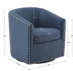 Kirkland's Home Navy Upholstered Nailhead Swivel Accent Chair- Accent Chairs