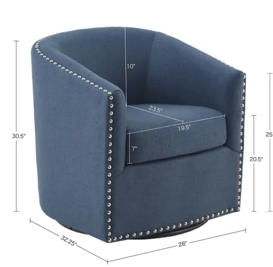 Kirkland's Home Navy Upholstered Nailhead Swivel Accent Chair- Accent Chairs