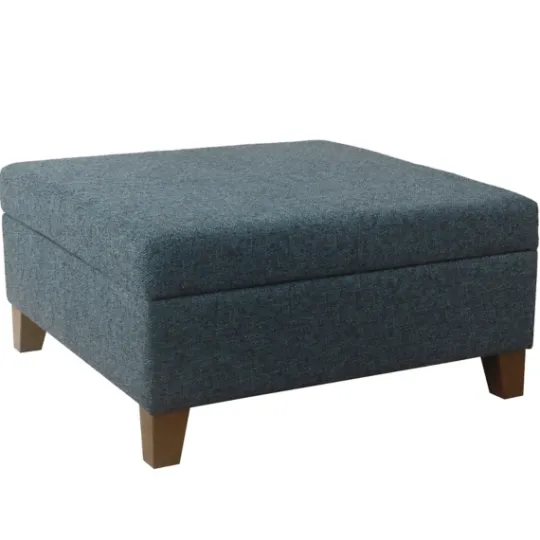 Kirkland's Home Navy Upholstered Square Storage Ottoman- Benches & Ottomans