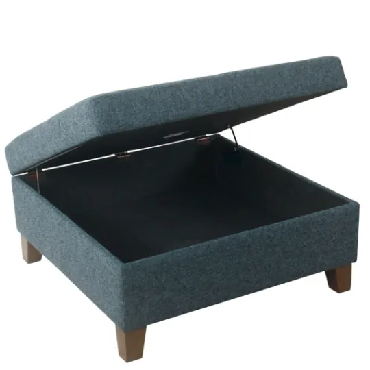 Kirkland's Home Navy Upholstered Square Storage Ottoman- Benches & Ottomans