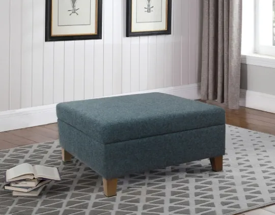Kirkland's Home Navy Upholstered Square Storage Ottoman- Benches & Ottomans