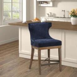 Kirkland's Home Navy Upholstered Wingback Swivel Counter Stool- Bar Stools & Counter Height Stools