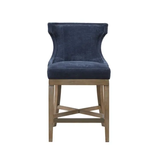 Kirkland's Home Navy Upholstered Wingback Swivel Counter Stool- Bar Stools & Counter Height Stools