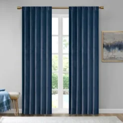 Kirkland's Home Navy Velvet Greta Curtain Panel Set, 84 In.- Curtains & Drapes