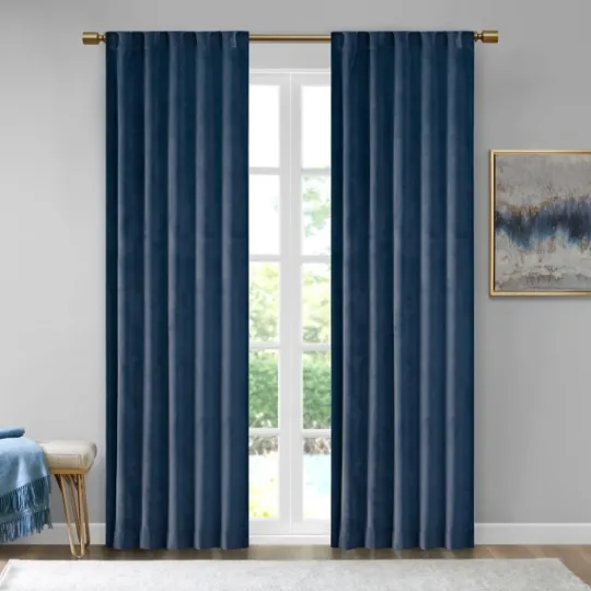 Kirkland's Home Navy Velvet Greta Curtain Panel Set, 84 In.- Curtains & Drapes