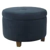 Kirkland's Home Navy Velvet Upholstered Round Storage Ottoman- Benches & Ottomans