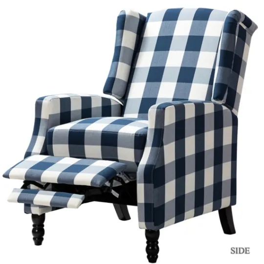 Kirkland's Home Navy Windowpane Plaid Recliner- Accent Chairs