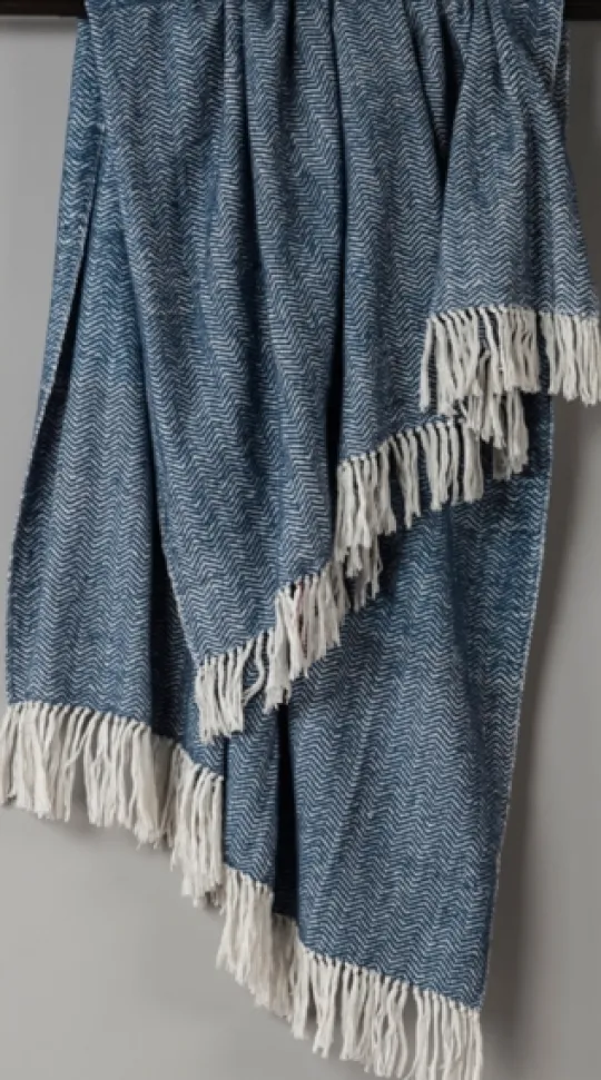 Kirkland's Home Navy With White Herringbone Woven Throw Blanket- Blankets & Throws