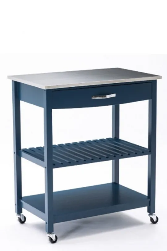 Kirkland's Home Navy Wood And Stainless Steel Top Kitchen Cart- Kitchen Islands & Bar Carts