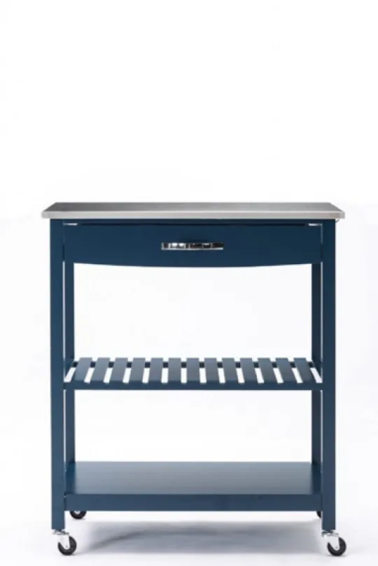 Kirkland's Home Navy Wood And Stainless Steel Top Kitchen Cart- Kitchen Islands & Bar Carts