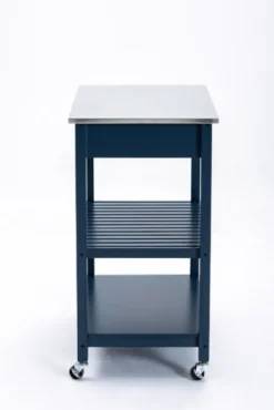 Kirkland's Home Navy Wood And Stainless Steel Top Kitchen Cart- Kitchen Islands & Bar Carts