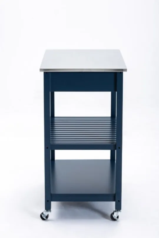 Kirkland's Home Navy Wood And Stainless Steel Top Kitchen Cart- Kitchen Islands & Bar Carts