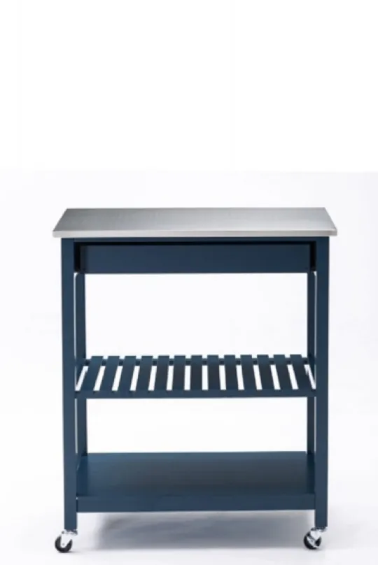 Kirkland's Home Navy Wood And Stainless Steel Top Kitchen Cart- Kitchen Islands & Bar Carts
