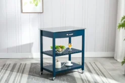 Kirkland's Home Navy Wood And Stainless Steel Top Kitchen Cart- Kitchen Islands & Bar Carts