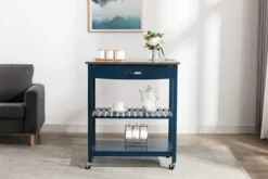 Kirkland's Home Navy Wood And Stainless Steel Top Kitchen Cart- Kitchen Islands & Bar Carts