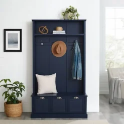 Kirkland's Home Navy Wood Storage Bench Hall Tree- Entryway Furniture