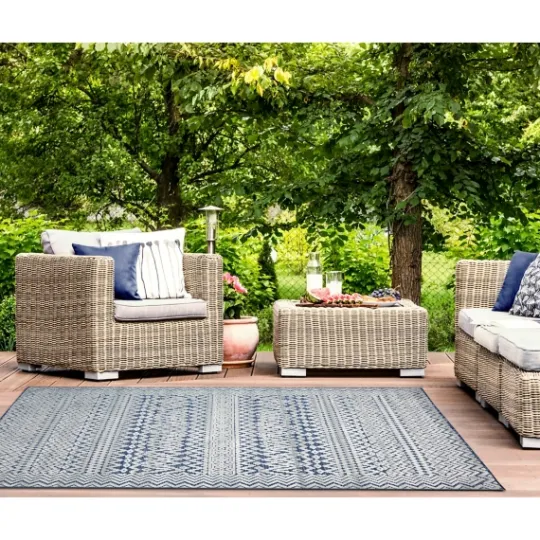 Kirkland's Home Navy Zig-Zag Ezra Indoor/Outdoor Area Rug, 4X7- Outdoor Rugs