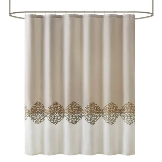 Kirkland's Home Neutral Block Embroidered Shower Curtain- Shower Curtains