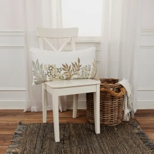 Kirkland's Home Neutral Blooms Hand Embroidered Lumbar Pillow- Pillows