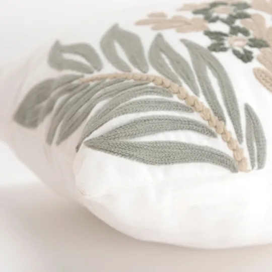 Kirkland's Home Neutral Blooms Hand Embroidered Lumbar Pillow- Pillows