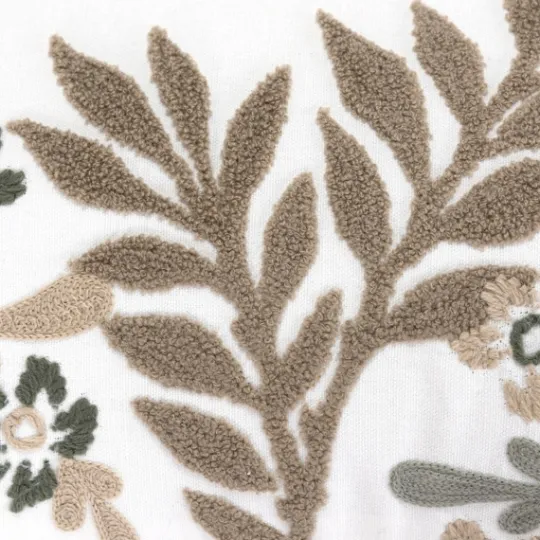 Kirkland's Home Neutral Blooms Hand Embroidered Lumbar Pillow- Pillows