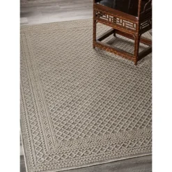 Kirkland's Home Neutral Bordered Lattice Outdoor Area Rug, 5X7- Outdoor Rugs
