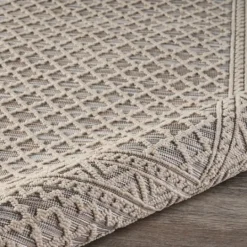 Kirkland's Home Neutral Bordered Lattice Outdoor Area Rug, 5X7- Outdoor Rugs