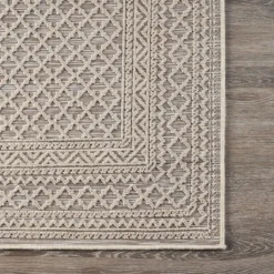 Kirkland's Home Neutral Bordered Lattice Outdoor Area Rug, 5X7- Outdoor Rugs