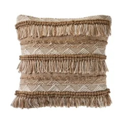 Kirkland's Home Neutral Embroidered Fringe Accent Pillow- Pillows