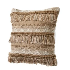 Kirkland's Home Neutral Embroidered Fringe Accent Pillow- Pillows