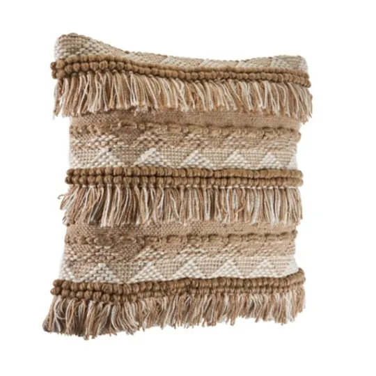 Kirkland's Home Neutral Embroidered Fringe Accent Pillow- Pillows