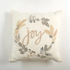 Kirkland's Home Neutral Flanged Joy Wreath Throw Pillow- Pillows