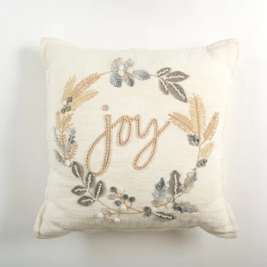 Kirkland's Home Neutral Flanged Joy Wreath Throw Pillow- Pillows