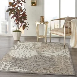 Kirkland's Home Neutral Floral Burst Outdoor Area Rug, 5X7- Outdoor Rugs