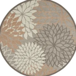 Kirkland's Home Neutral Floral Burst Outdoor Round Area Rug, 5 Ft.- Outdoor Rugs