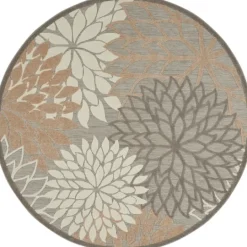 Kirkland's Home Neutral Floral Burst Outdoor Round Area Rug, 7 Ft.- Outdoor Rugs