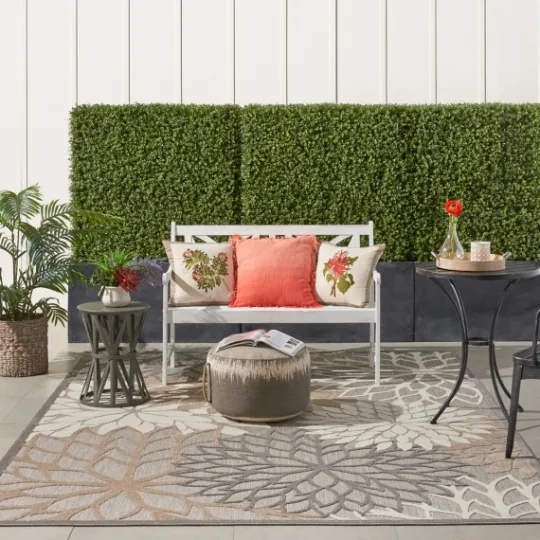 Kirkland's Home Neutral Floral Burst Outdoor Area Rug, 7X10- Outdoor Rugs