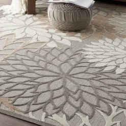 Kirkland's Home Neutral Floral Burst Outdoor Area Rug, 7X10- Outdoor Rugs