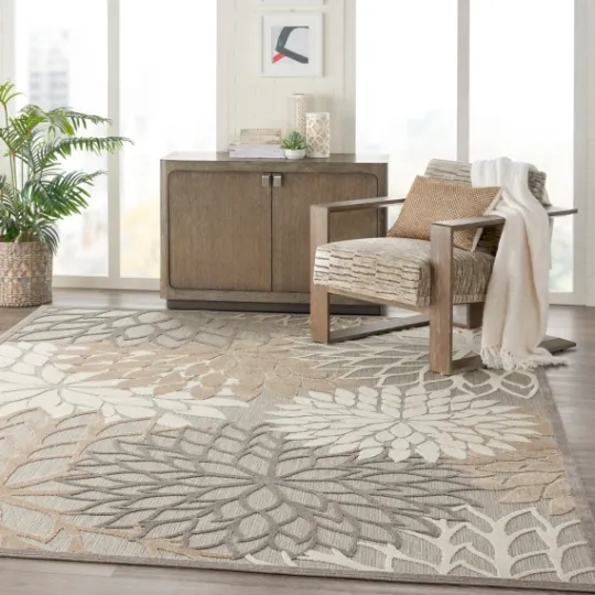 Kirkland's Home Neutral Floral Burst Outdoor Area Rug, 7X10- Outdoor Rugs
