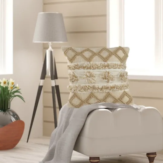 Kirkland's Home Neutral Geometric Pom Pom Pillow- Pillows